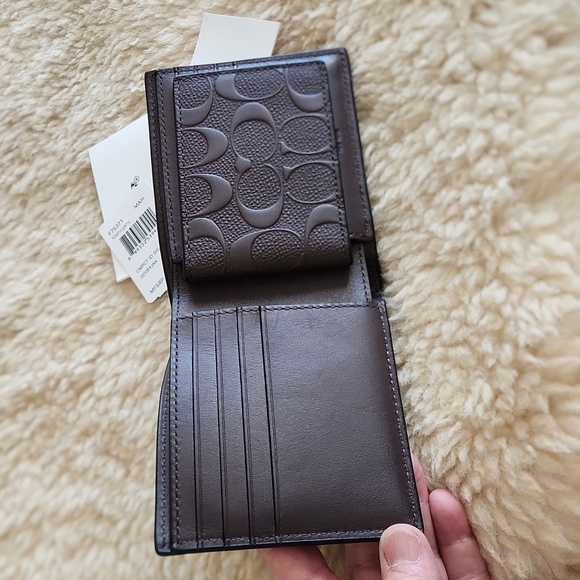 NWT Coach Men's 3-in-1 Compact ID Signature Mahogany Leather Wallet 🤎🎁 - Picture 11 of 16